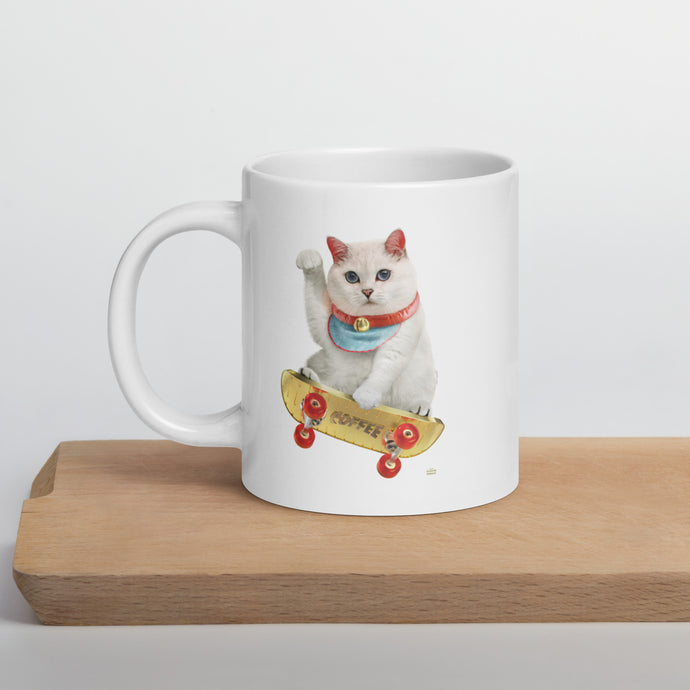Coffee SkateBoard White glossy mug